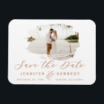 Terracotta Romantic borebd de Foto sparen de Datum Magneet<br><div class="desc">Terracotta Romantic borstelde Lijst met Foto Chic sparen de Magnet van de Datum. Met luxe marmer texture back,  elegant calligraphy Script font plus slim line serif! Bewerk vandaag nog uw exemplaar met uw namen,  datum en foto! ~ Bekijk mijn winkel voor dit ontwerp de volledige trouwsuite!</div>