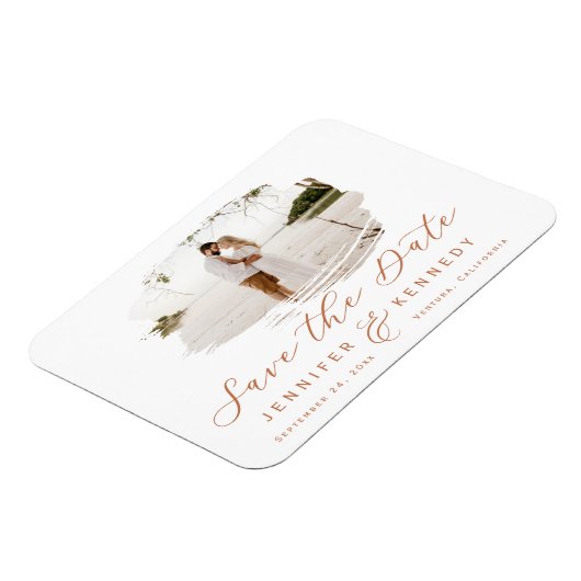 Terracotta Romantic borebd de Foto sparen de Datum Magneet (Linkerzijde)