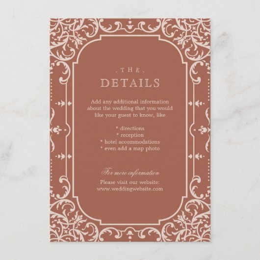 Terracotta romantische vintage trouwdetails kaart (Voorkant)