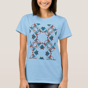 Terracotta Rood Blauwgroen Blauw Kruis Mediterraan T-shirt