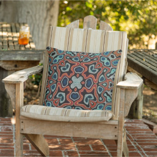 Terracotta Rood Bruin Blauw Turquoise Tribal Kunst Buitenkussen