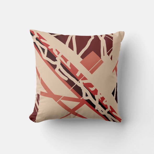 Terracotta rood bruin op Tan Diagonale Vormen Desi Kussen (Voorkant)