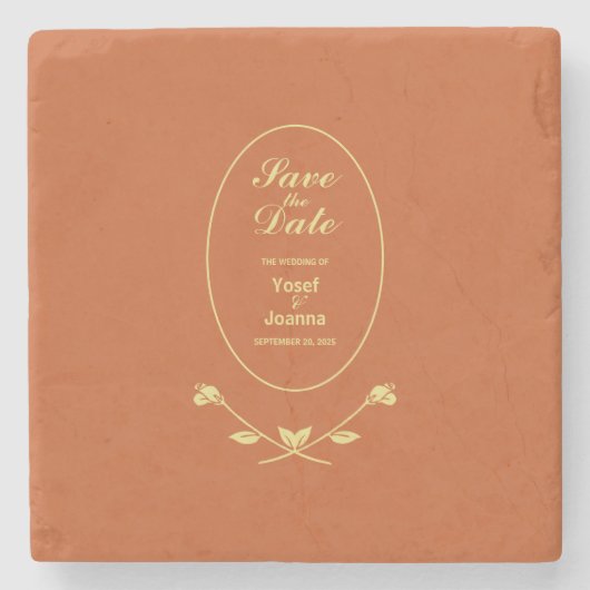 Terracotta Roos bruiloft Save the Date Stenen Onderzetter (Voorkant)