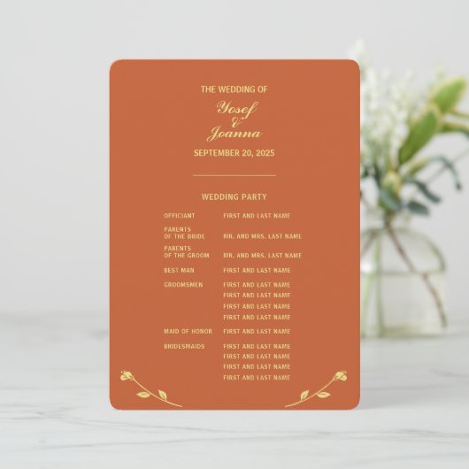 Terracotta Roos Full Wedding Programma (Staand voorkant)