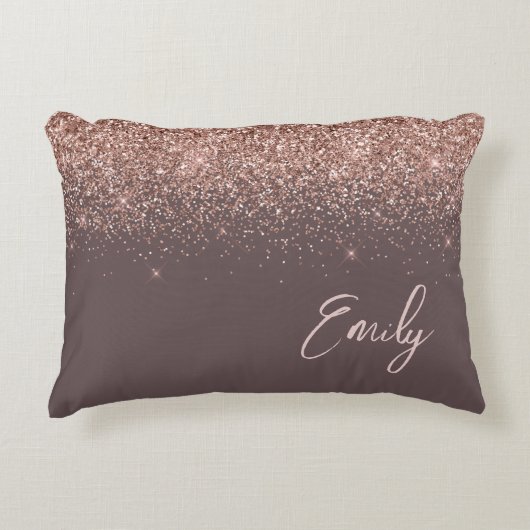 Terracotta Roos Gold Blush Pink Glitter Monogram Accent Kussen (Voorkant)