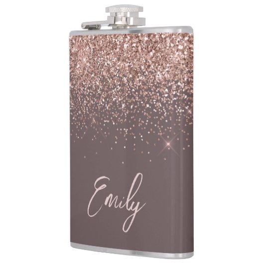 Terracotta Roos Gold Blush Pink Glitter Monogram Heupfles (Links)