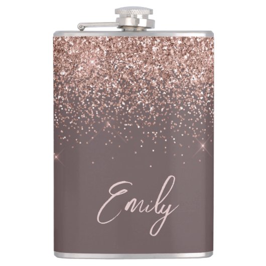 Terracotta Roos Gold Blush Pink Glitter Monogram Heupfles (Voorkant)