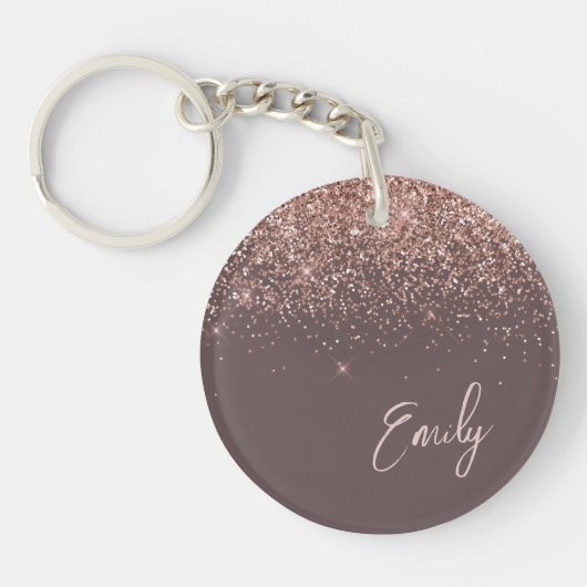 Terracotta Roos Gold Blush Pink Glitter Monogram Sleutelhanger (Voorkant)