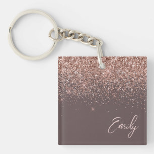 Terracotta Roos Gold Blush Pink Glitter Monogram Sleutelhanger
