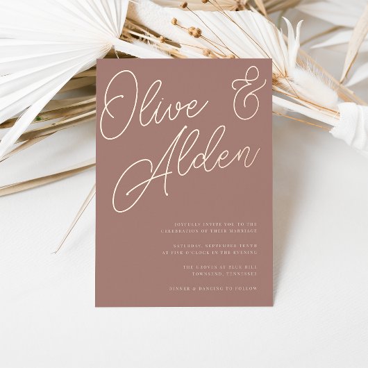 Terracotta | Roos Gold Script Wedding Folie Uitnodiging