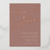 Terracotta | Roos Gold Script Wedding Folie Uitnodiging (Voorkant)