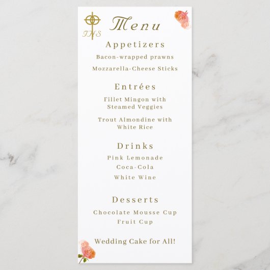 Terracotta Roos Katholiek Trouwmenu Menu (Voorkant)