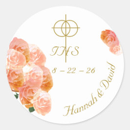 Terracotta Roos Katholieke bruiloft Ronde Sticker