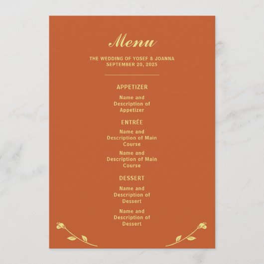 Terracotta Roos Wedding Menu (Voorkant)