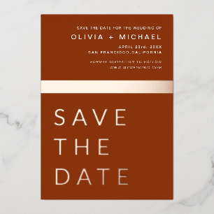 Terracotta Rose Goud Save the Date Elegant  Folie Uitnodiging