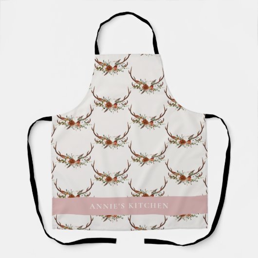 Terracotta roze antler waterverf florale elegant schort (Voorkant)