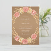 Terracotta Roze Blad Bruiloft Kaart (Staand voorkant)