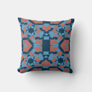 Terracotta Roze Blauw Navy Glas in lood Floral Art Kussen