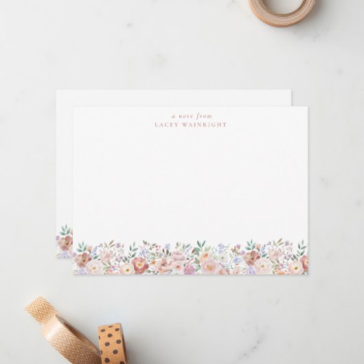 Terracotta & Roze Bloemen Gepersonaliseerde briefp Notitiekaartje (Voorkant / Achterkant in situ)