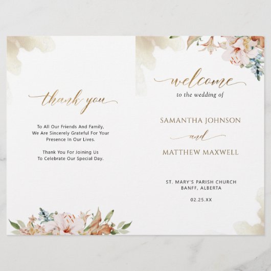 Terracotta  Roze Bloemige Huwelijksceremonie Progr (Voorkant)