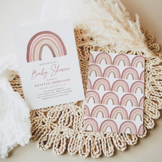 Terracotta Roze Boho Regenboog Baby shower Kaart