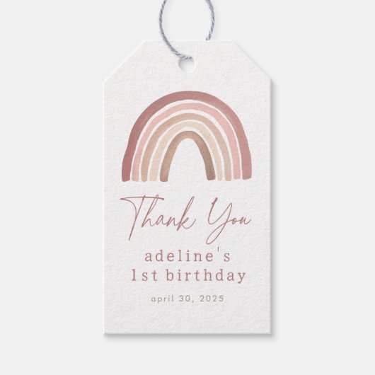 Terracotta Roze Boho Regenboog Verjaardag Cadeaulabel (Voorkant)