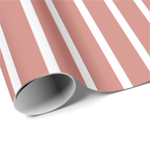Terracotta Roze En Witte Strepen Cadeaupapier