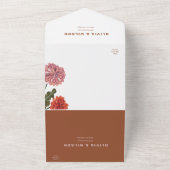 Terracotta & roze florale aardtoon bruiloft all in one uitnodiging (Buitenkant)