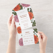 Terracotta & roze florale aardtoon bruiloft all in one uitnodiging (Afscheurbaar)