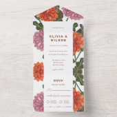 Terracotta & roze florale aardtoon bruiloft all in one uitnodiging (Binnen)