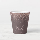 Terracotta Roze Goud Blozen Roze Glitter Monogram Latte Mok (Voorkant)