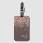 Terracotta Roze Goud Blozend Roze Glitter Monogram Bagagelabel (Voorkant (verticaal))