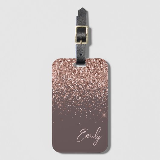 Terracotta Roze Goud Blozend Roze Glitter Monogram Bagagelabel (Voorkant (verticaal))