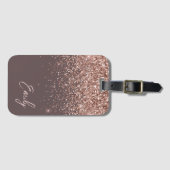 Terracotta Roze Goud Blozend Roze Glitter Monogram Bagagelabel (Voorkant (horizontaal))