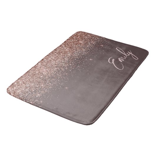 Terracotta Roze Goud Blush Roze Glitter Monogram Badmat (Gekanteld)