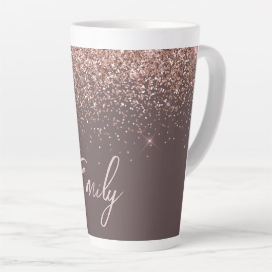 Terracotta Roze Goud Blush Roze Glitter Monogram Latte Mok (Rechterhoek)