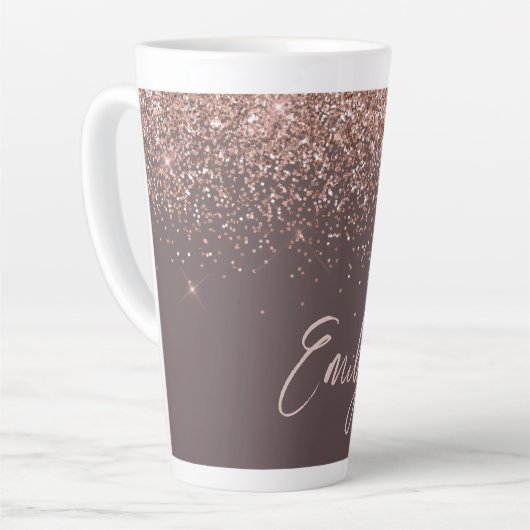 Terracotta Roze Goud Blush Roze Glitter Monogram Latte Mok (Linkerhoek)