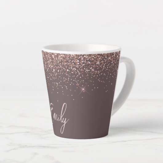 Terracotta Roze Goud Blush Roze Glitter Monogram Latte Mok (Rechterhoek)