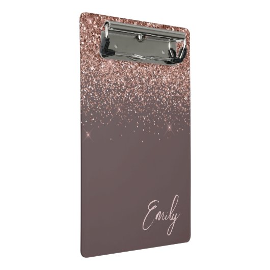 Terracotta Roze Goud Blush Roze Glitter Monogram Mini Klembord (Schuin)