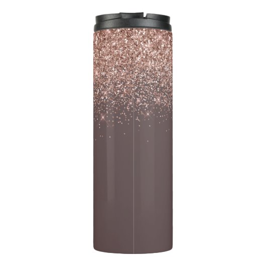 Terracotta Roze Goud Blush Roze Glitter Monogram Thermosbeker (Achterkant)