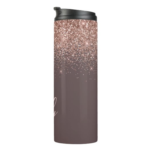 Terracotta Roze Goud Blush Roze Glitter Monogram Thermosbeker (Geroteerd rechts)