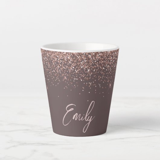 Terracotta Roze Gouden Blush Roze Glitter Monogram Latte Mok (Voorkant)