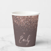 Terracotta Roze Gouden Glitter Glans Monogram Papieren Bekers (Voorkant)