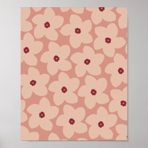 Terracotta Roze Retro Bloem Poster