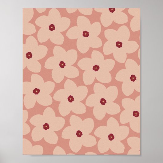 Terracotta Roze Retro Bloem Poster (Voorkant)