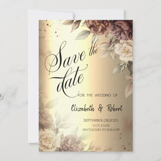 Terracotta Rozen Elegant Gold Script Save the Date (Voorkant)
