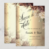 Terracotta Rozen Elegant Gold Script Save the Date (Voorkant / Achterkant)