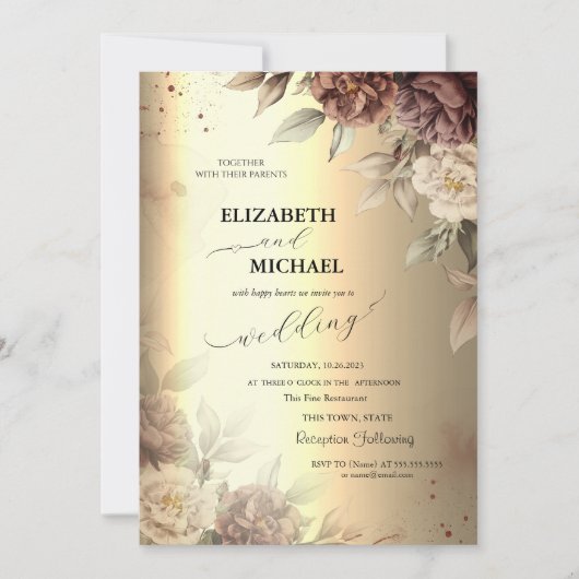Terracotta Rozen Elegant Gold Script Wedding Kaart (Voorkant)