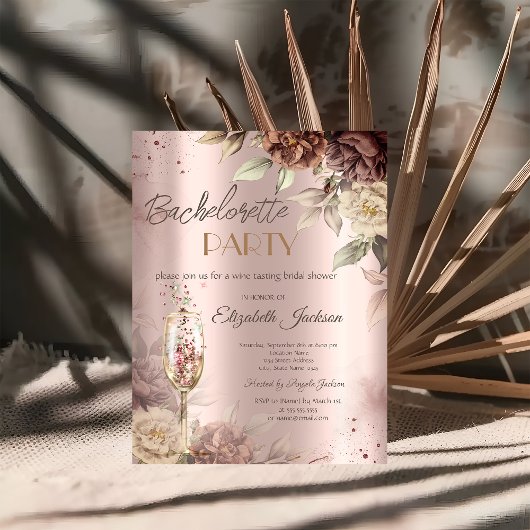 Terracotta Rozen Wine Glass Bachelorette Kaart