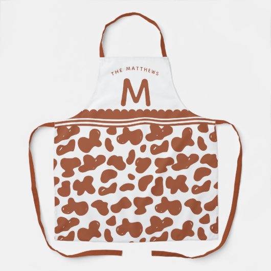Terracotta Rust Aangepaste Naam & Monogram Koe Pat Schort (Voorkant)
